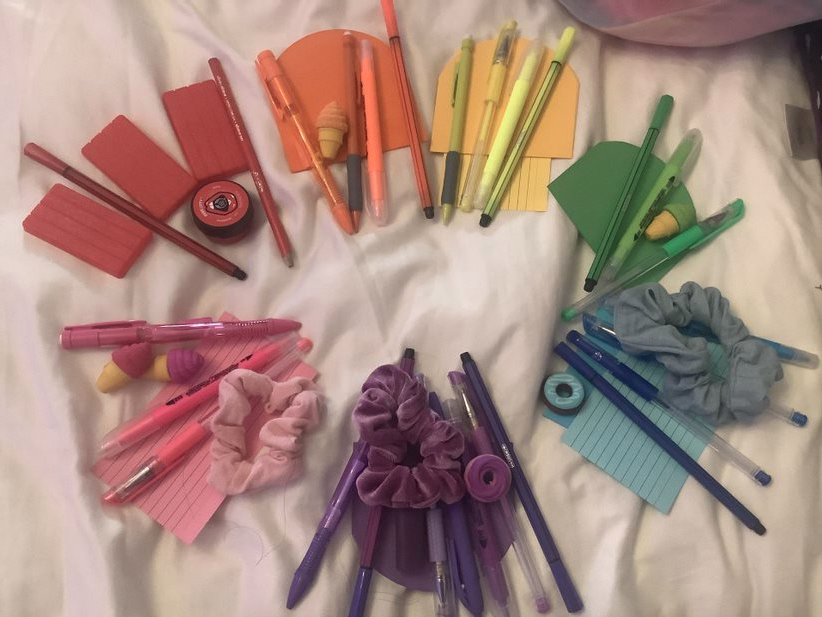 Grade5P1's tweet photo. Grade 5s learned about The Colour Wheel today. Students were tasked to create their own loose parts Colour Wheel. The student work brought a smile to my face. So colourful. @QHMilton https://t.co/wjkzRQyoVz