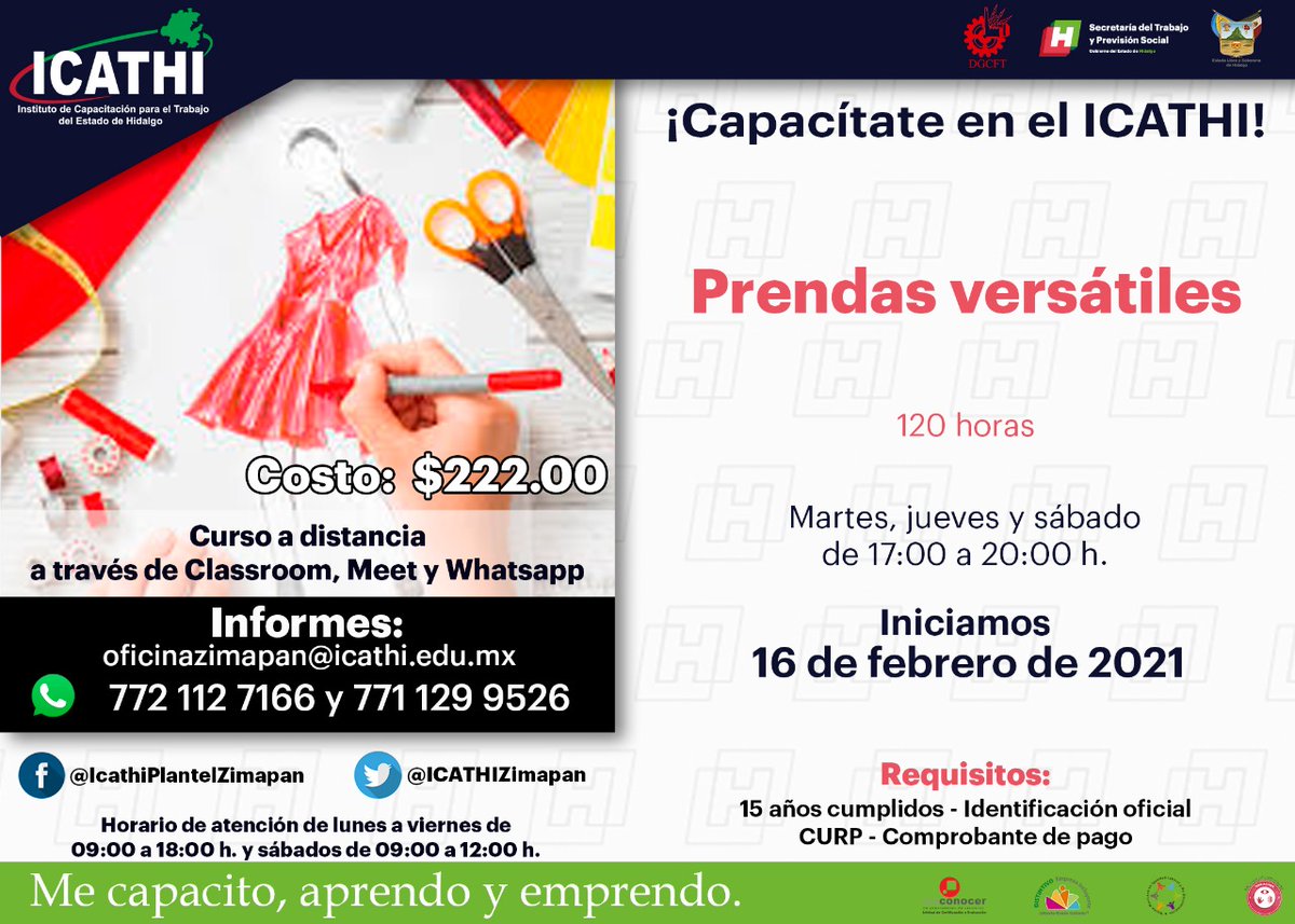 icathi's tweet photo. Capacítate en la elaboración de #Prendas versátiles, mediante el #CursoADistancia del #ICATHI. Si requieres más información, comunícate a los números: 7721127166 y 7711299526, o escribe al correo electrónico oficinazimapan@icathi.edu.mx https://t.co/0UW3G4hkso