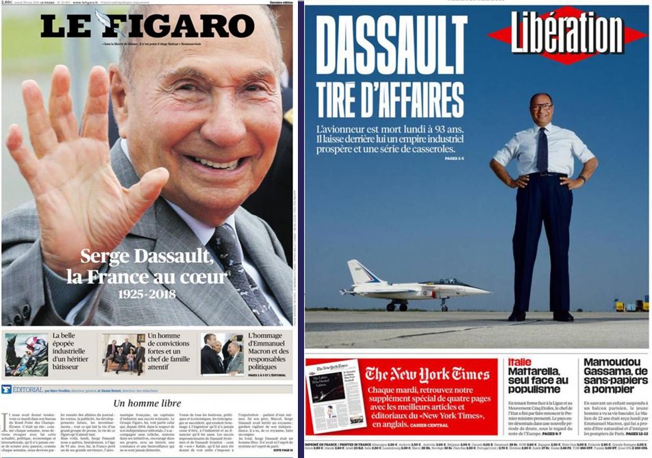 C’est le cas du Figaro, qui n’a consacré que quelques mots aux déboires judiciaires de Dassault dans la nécrologie qui lui était consacrée en 2018 (à la différence d’autres journaux, comme Libération par exemple)  #AutoCensure