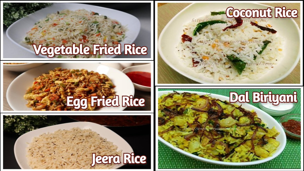 AnytimeCurry's tweet photo. 5 Delicious Rice recipes.. #curryanytime #rice
Vegetable Fried Rice Recipe @ https://t.co/LFL9N23XQr 
Jeera Rice Recipe @ https://t.co/ibr6C9uc4v Egg Fried Rice Recipe @ https://t.co/EHpbywxDPs 
Coconut Rice Recipe @ https://t.co/FWM8uCq4e3 Dal Biriyani @ https://t.co/qSeekHOZAr https://t.co/Nfzhc3q77z