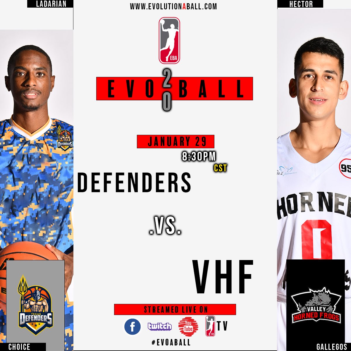 Day 4 of EvoBall 2020 Continues as 

@texasdefendersbasketball takes on @vhfhoops ❗️

Don’t miss a high paced matchup tonight!
🕖8:30pm CST

#evoyourgame
#evoaball #eba #explorepage #evoball2020  #nbagleague #fiba #eurobasket #ebatv #dallas #rgv #txdefenders #dfw #956