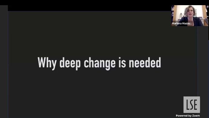 Today's #LSECOVID19 event with @MazzucatoM has begun- Mission Economy: a moonshot guide to changing capitalism. @LSEpublicevents 

🔷  Watch it live on our FB page: bit.ly/3pwd297
🔷  Chaired by @alanmanning4