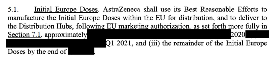 On the dispute over clauses 5.1 and 5.4, the most numerous arguments I've heard are that 5.4 actually has no bearing on AstraZeneca's duty to manufacture 300m doses. It is 5.1, so it goes, that is the killer.