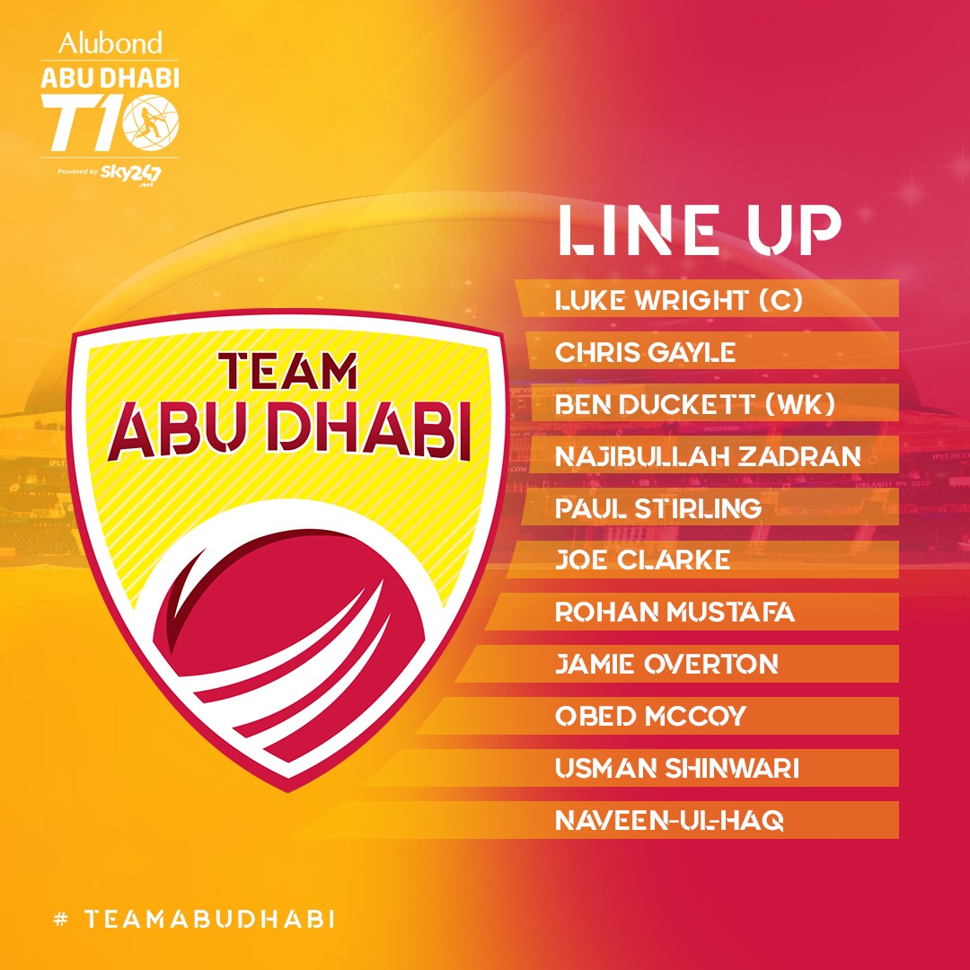 TeamADCricket's tweet photo. With an explosive line up such as this, you can expect to see fireworks on-field at the #ZayedCricketStadium.
#DGvTAD #InAbuDhabi #TeamAbuDhabi #AbuDhabiT10 @ErosNow @T10League https://t.co/wTCvH785G0