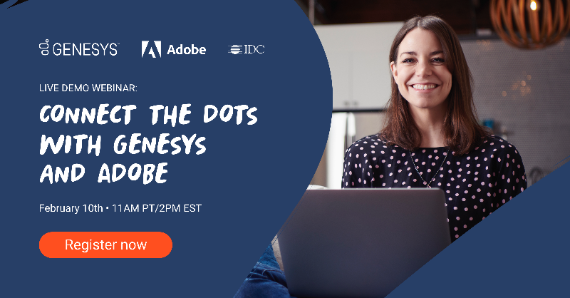 Genesys's tweet photo. In this webinar featuring @Adobe and @IDC, you'll learn how to enable more intelligent, individualized customer interactions. 

Register now.👇