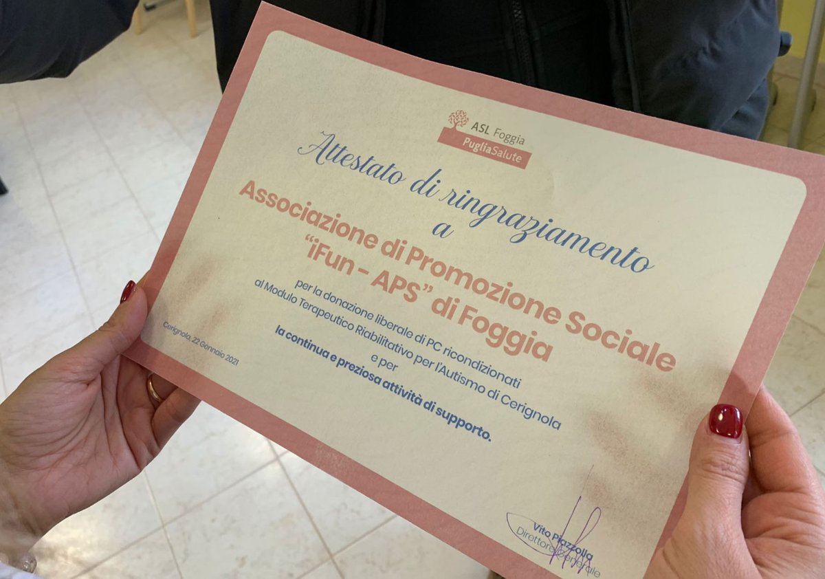 I ragazzi del #progettoiDO hanno donato all’ASL #Foggia due PC ricondizionati che saranno destinati al Centro Territoriale per l’Autismo (C.A.T.) di #Lucera e al Servizio di Neuropsichiatria Infantile di #Cerignola.
Qui il racconto⤵
bit.ly/3r3TPvG
#autismo #iFun #iDO