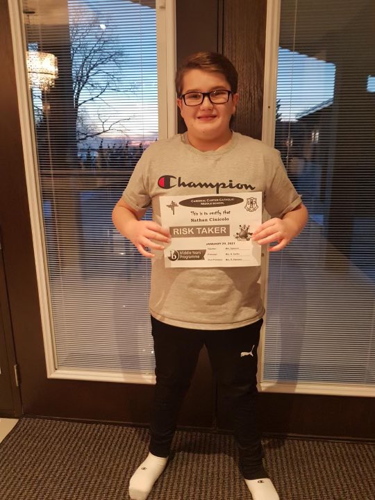 CCMS_WECDSB's tweet photo. Check out these Grade 7 Middle School students who are being recognized for having the IB Learner Profile attribute, RISK TAKER for the month of January!  Matthew Zakaria in 7C, Nathan Cinicolo in 7S, Breydan Quiring 7RM and Devan DosSantos in 7/8K. 🐾💙 https://t.co/bHnARaishW