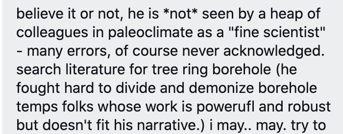 14. But bullying works. Lots of DMs and emails from prominent science journalists privately sharing their thoughts about @micheaelemann but admitting they are, in the words of one, "too chickenshit" to say it publicly. A sampling...