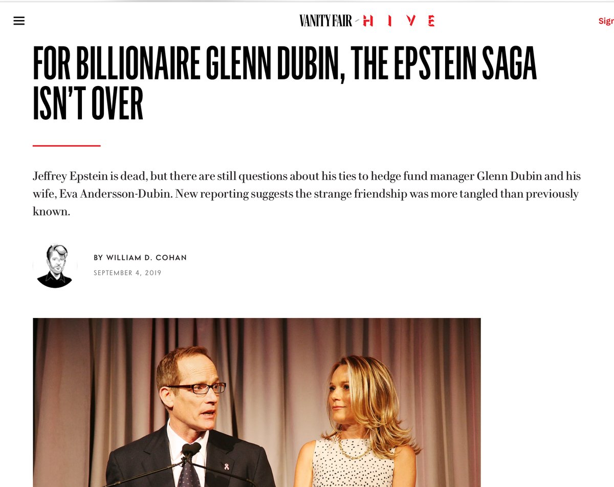 So One of the founders of Robinhood fndtn- Glenn, was not only close to Epstein, but his wife dated him, was Miss Sweden, a model b4 becoming a doctor. What a tangled web they have weaved. https://www.vanityfair.com/news/2019/09/glenn-dubin-epstein-questions