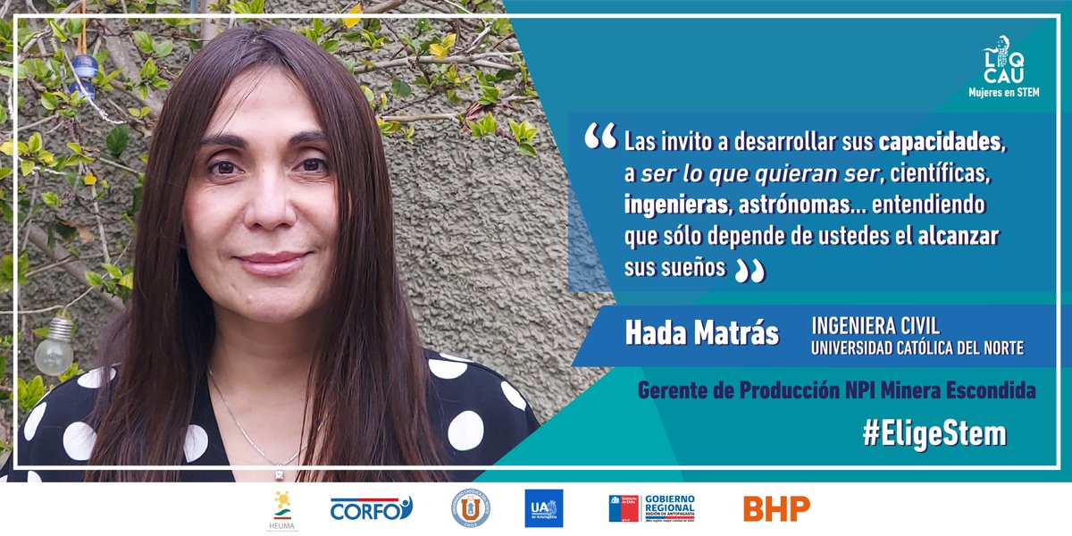 Proyecto_Liqcau's tweet photo. ✨¡Hoy! , en nuestra sección de testimonios mujeres #STEM , tenemos a una super referente 💪
👷♀️ Hada Matrás, Ingeniera civil de @UCNorte
💯 SEAMOS + MUJERES INGENIERAS! #eligestem
➡️Lee el testimonio completo https://t.co/lZKqro2ZZS https://t.co/NGT8fVD42S