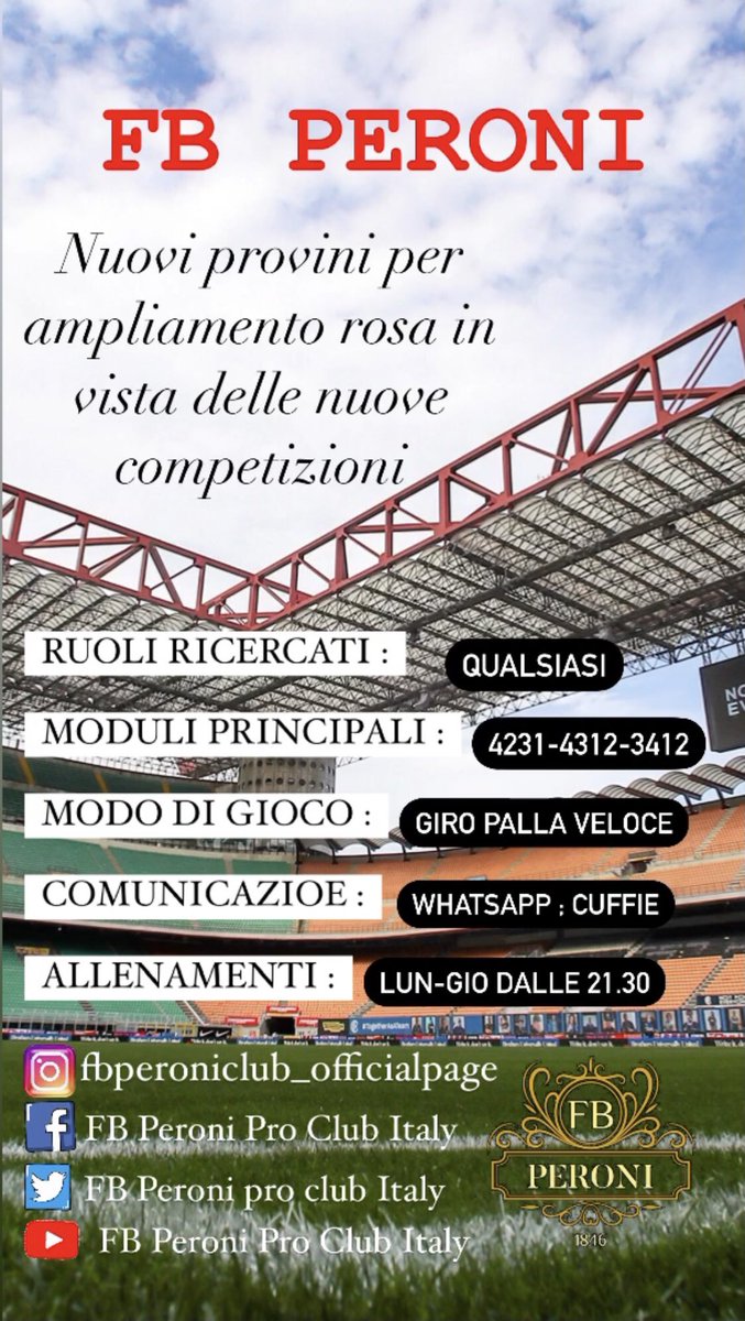 FbPeroni's tweet photo. *Club cerca Players*
🍻Brindiamo ai nuovi arrivi🍻

@rumors_pro @pctransfermarkt @NewsProclub @Freeagent_PS5 @MercatoFifaPro @SkyProClub @RTAllProClub @AllProClubs @ProClubsHub_ https://t.co/M4YxuzD7pQ