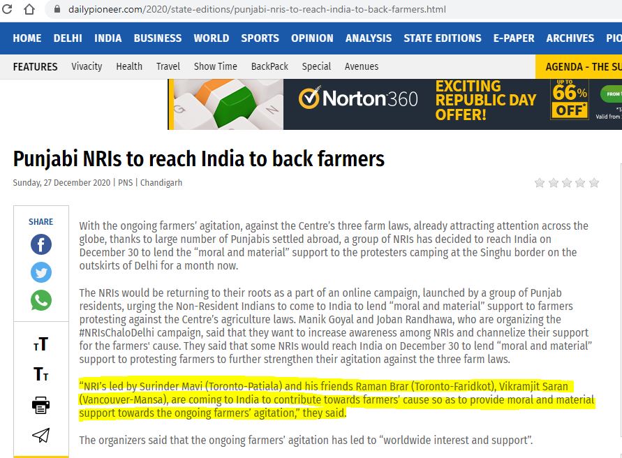 Now let’s see how AAP is involved in Farmer protest on ground.In December 2020 few NRI reached to Protest site by claiming that they are here to support farmers, but actually they are AAP’s Canada Unit!They all were here during Punjab election, you can see it in below news.