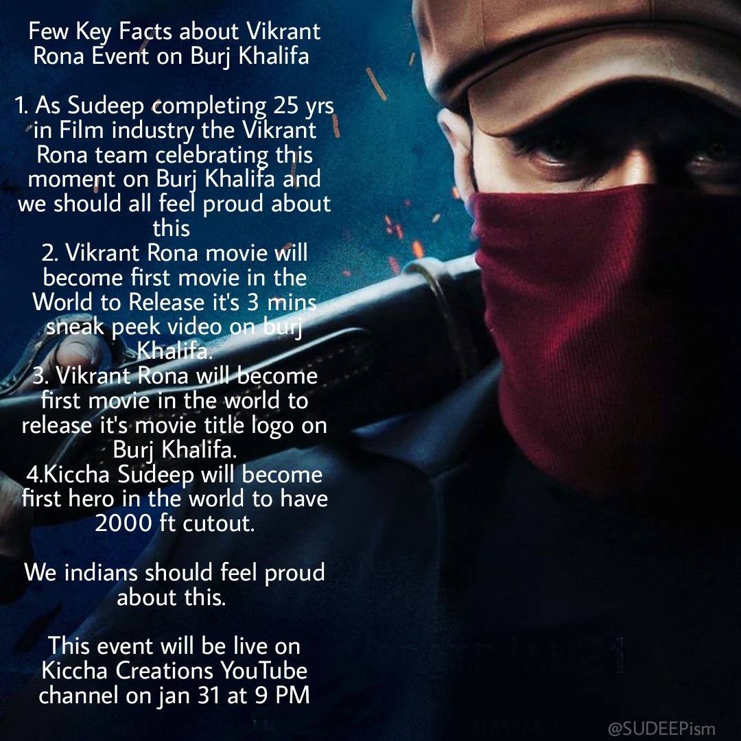 SUDEEPism_'s tweet photo. Here it is 
Some key facts about #VikrantRona Event On Burj Khalifa (In English)
Spread everywhere 🙌
@KicchaSudeep #KicchaSudeep 
#VikrantRonaOnBurjKhalifa https://t.co/nQXDb4RMz0