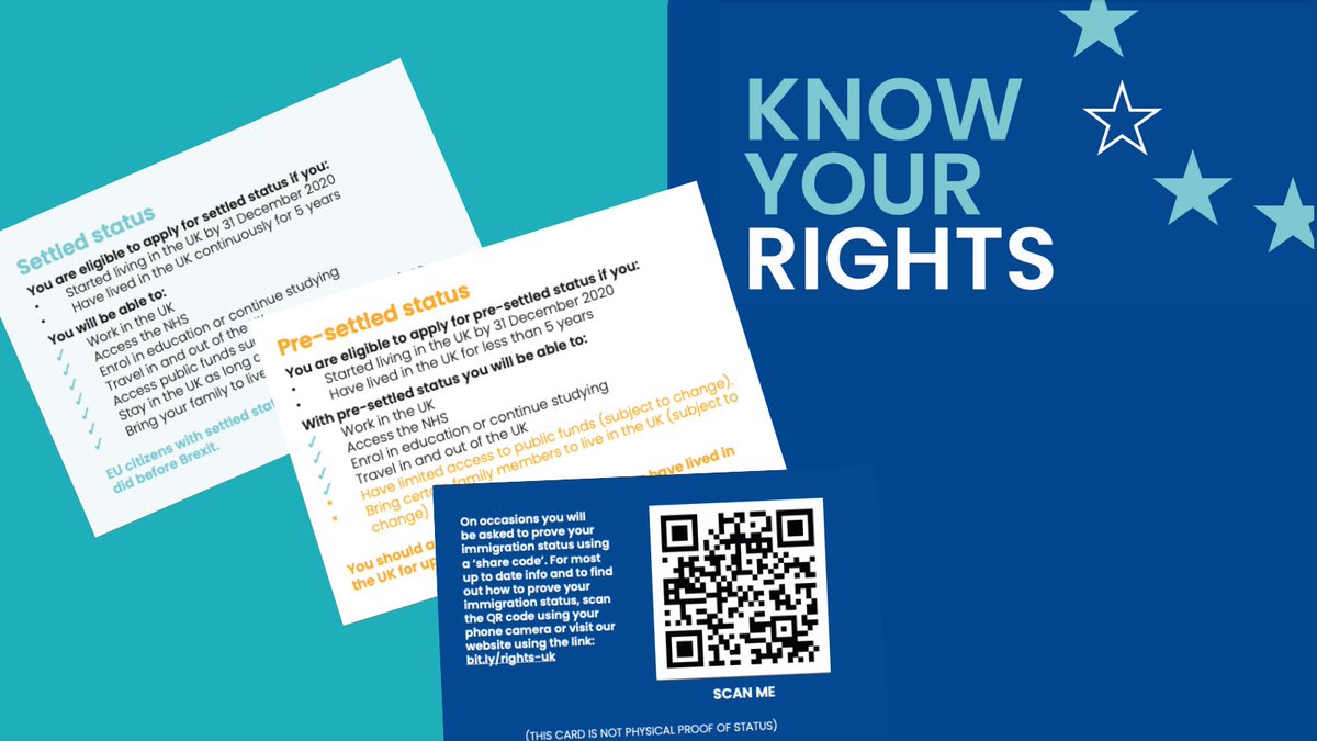 neweuropeansUK's tweet image. Together with @BrexitCSA we've developed a pocket sized rights card for 🇪🇺 citizens granted status under the EU Settlement Scheme 💙🧡

#knowyourrights