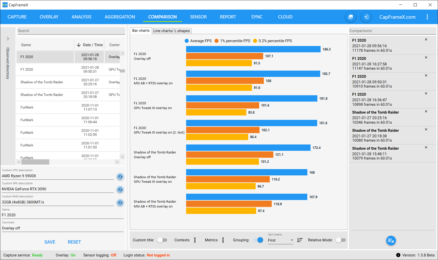 banner Datter salat CapFrameX on Twitter: "I've tested the impact of 2 tools with an OSD on the  gaming performance. Some asked for a comparison with RTSS. Tool a: MSI  Afterburner + RTSS Tool b: