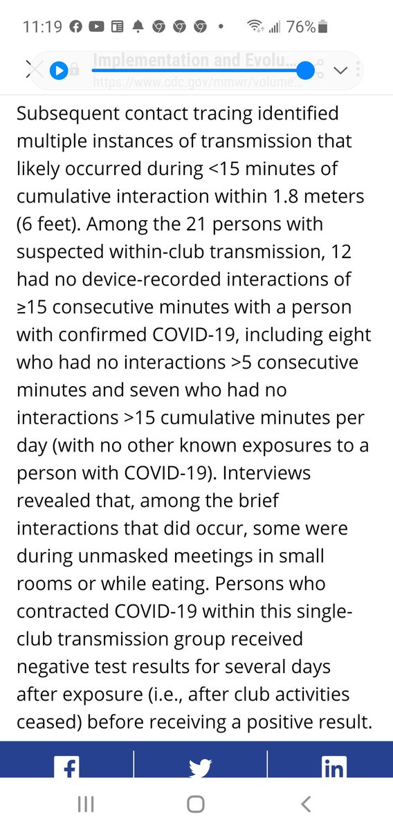 This study, like others I've elevated, found that  #SARSCoV2 was spreading in contacts less than 15 minutes, and while eating (and other unmasked), less than 5 minutes.