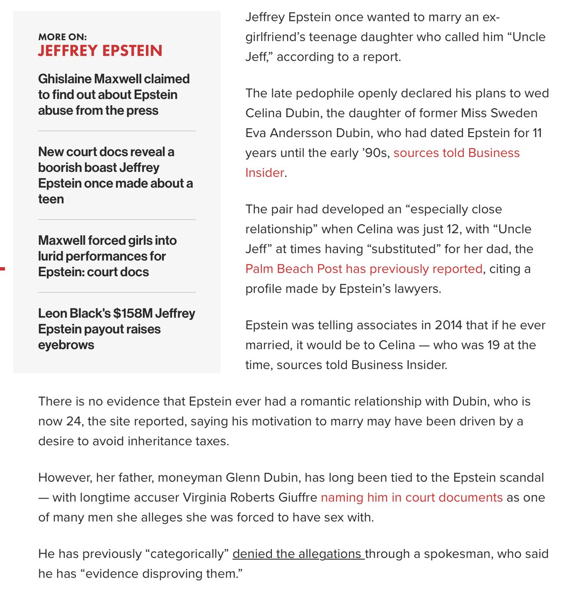 It appears Epstein wanted to marry her daughter and at one point made her the beneficiary to his Trust. And now we have a connection to ‘DNA pioneer’? Microsoft founder. You seriously cannot make up these connections. It’s all the usual disgusting... https://nypost.com/2019/12/18/jeffrey-epstein-wanted-to-marry-ex-girlfriends-teenage-daughter-who-called-him-uncle-jeff/