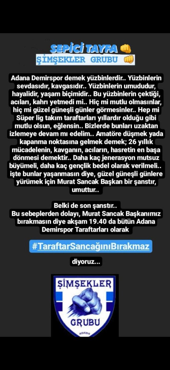 carbugax1940's tweet photo. #SensizOlmazMuratSancak 
#AdanaDemirspor 
#MuratSancak https://t.co/oYeGRSA8FZ