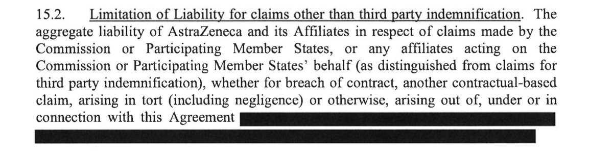 So the EU can seek to claim damages for breach of contract. But AZ’s liability is limited in the contract. The amount is redacted - but is likely to be what the EU paid it at a maximum. That is AZ’s worst position, here. 10/