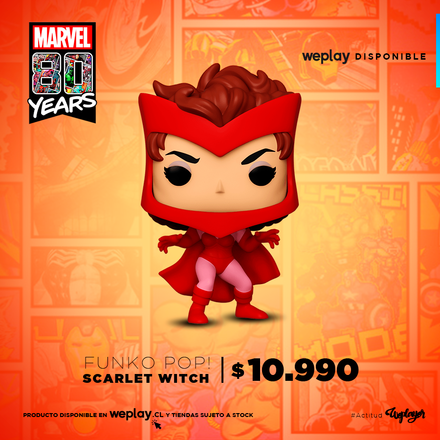 weplaystore_cl's tweet photo. ¿Cuánt@s #Weplayers están viendo #WandaVision en #DisneyPlus?😱Disfruten el #Funko Pop! de #Marvel80years de #ScarletWitch😍Tiene el clásico traje de la #BrujaEscarlata 😉Disponible en web➡https://t.co/bluFWTboZM ⬅y en tiendas abiertas #WeplayStore *Envío en un plazo de 12 días https://t.co/t7qAPuPVv4