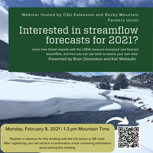 Learn how Snotel experts measure snowpack and snow water equivalency, and then use this information in streamflow forecasts. Register @ bit.ly/39slwbA