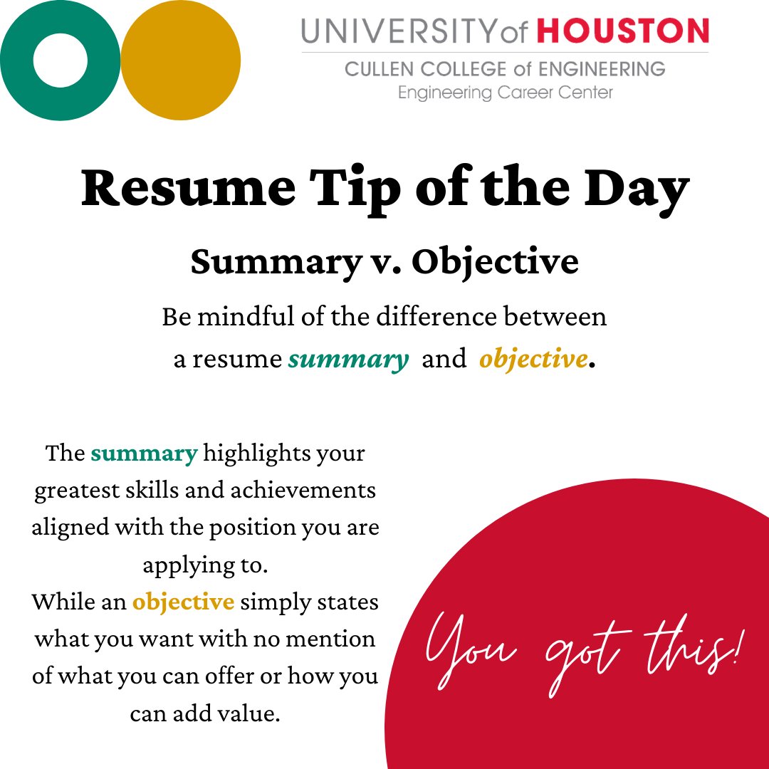 Do you all know the difference between a resume SUMMARY and a resume OBJECTIVE? Here's a #ResumeTip of the day!