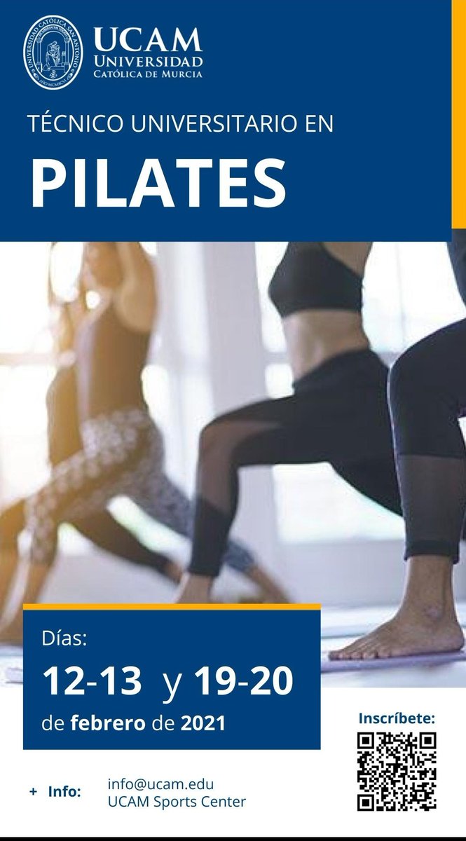 Quieres formarte como instructor en Pilates?? 

Fórmate en Universidad del Deporte <a href="/UCAM/">UCAM Universidad</a>  <a href="/UCAM_CAFD/">UCAM Facultad de Deporte</a> 

Aprende con la Dra Noelia González <a href="/ngonzalezgalvez/">Noelia González</a>   el método Pilates  y su aplicación en la mejora de la salud de tus clientes. 
 Te esperamos en <a href="/UCAMSportCenter/">UCAM Sports Center</a>
