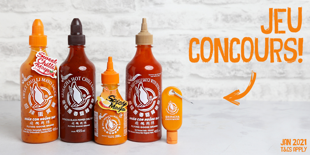 Sriracha_FR's tweet photo. FOLLOW &amp; RT pour avoir une chance de gagner ce lot de sauces Sriracha Flying Goose 🔥

#Competition #FreebieFriday https://t.co/4v4Z7Uou8R