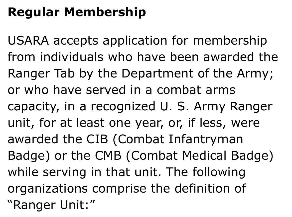 The U.S. Army Ranger Association, in its regular memberships, takes the expansive view of the term “Ranger,” with three criteria. (22)