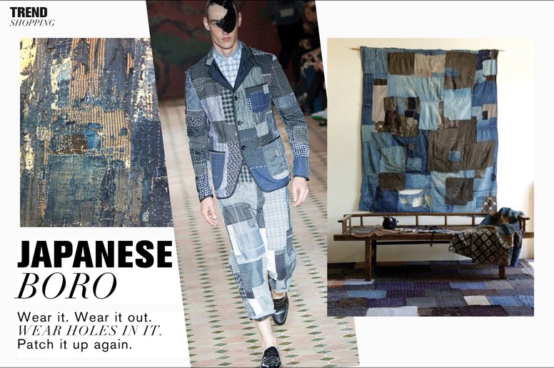 besides being a great influence on sustainable design today, boro textiles are also an example of the ‘trickle-up’ theory in fashion in which fashion ideas are taken from lower classes and are then adopted/reinvented by the upper class.from issue magazine: