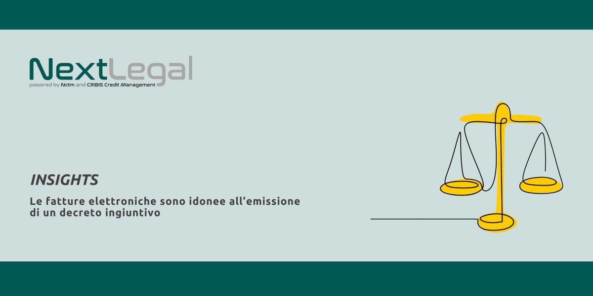 NextLegal_STAPA's tweet photo. #Litigation | Le fatture elettroniche sono idonee all’emissione di un decreto ingiuntivo.
➡️https://t.co/NOVjZUKK6n
#NextLegal #NPE #NPL #UTP #Innovation #AI #creditcollection #Banking #legal #finance https://t.co/mR1E78NlcT