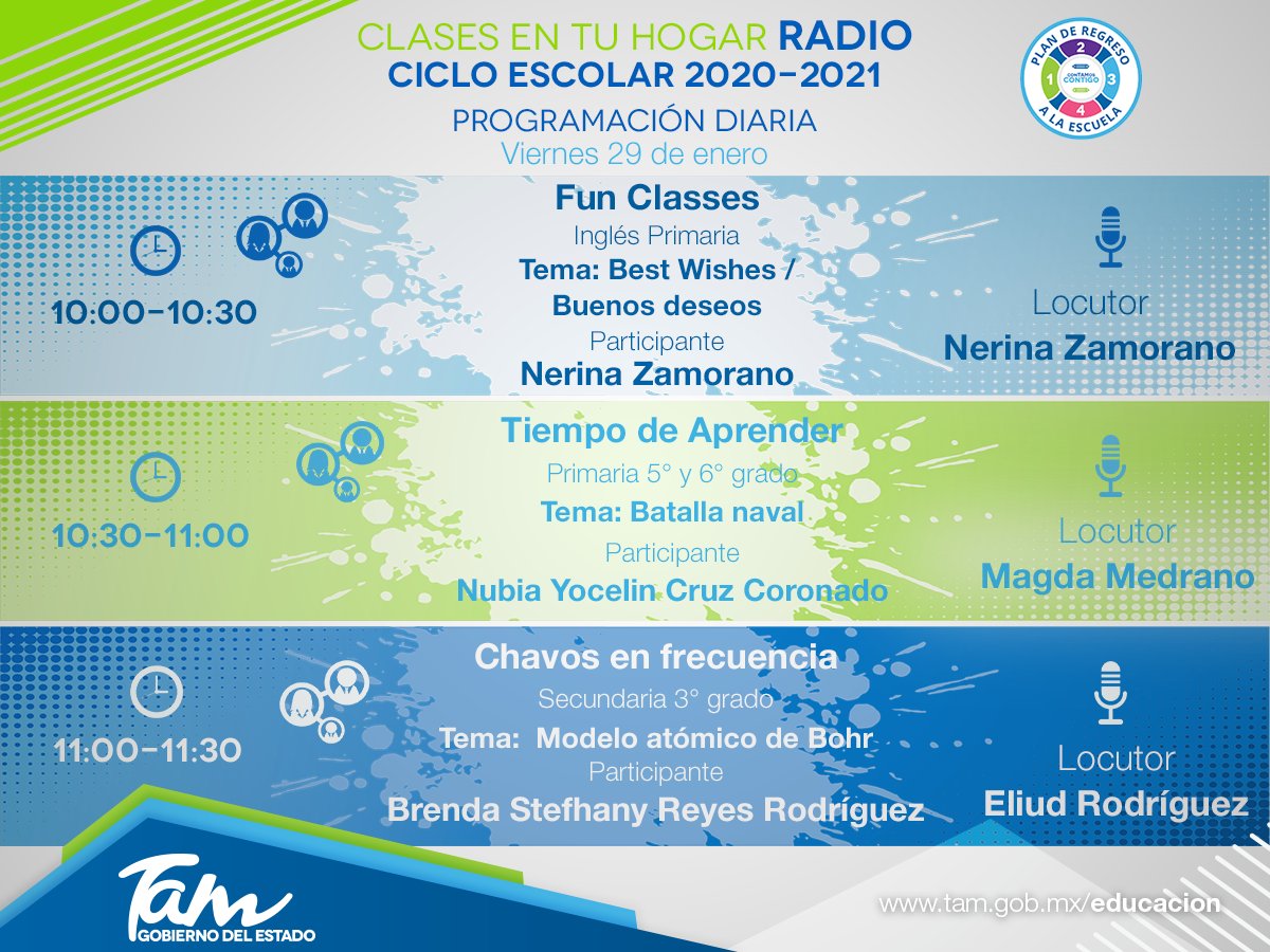 #EnVivo 
29/01/21
107.9 FM🎙
(CLASES EN TU HOGAR)
•“Chavos en Frecuencia”, #Secundaria 3er. grado.
facebook.com/educacion.tama…