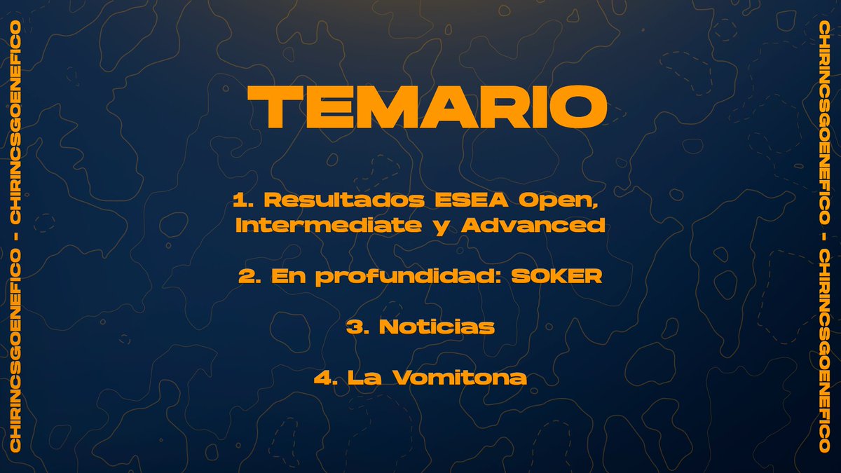 CS2_ES's tweet photo. #CHIRINCSGO
Este será el temario para el programa de esta noche.💯
Como habitualmente, en el canal de @ExembhamTV.
https://t.co/LQSa4HDrZm a las 21:00. https://t.co/xwUS4Bd7JN