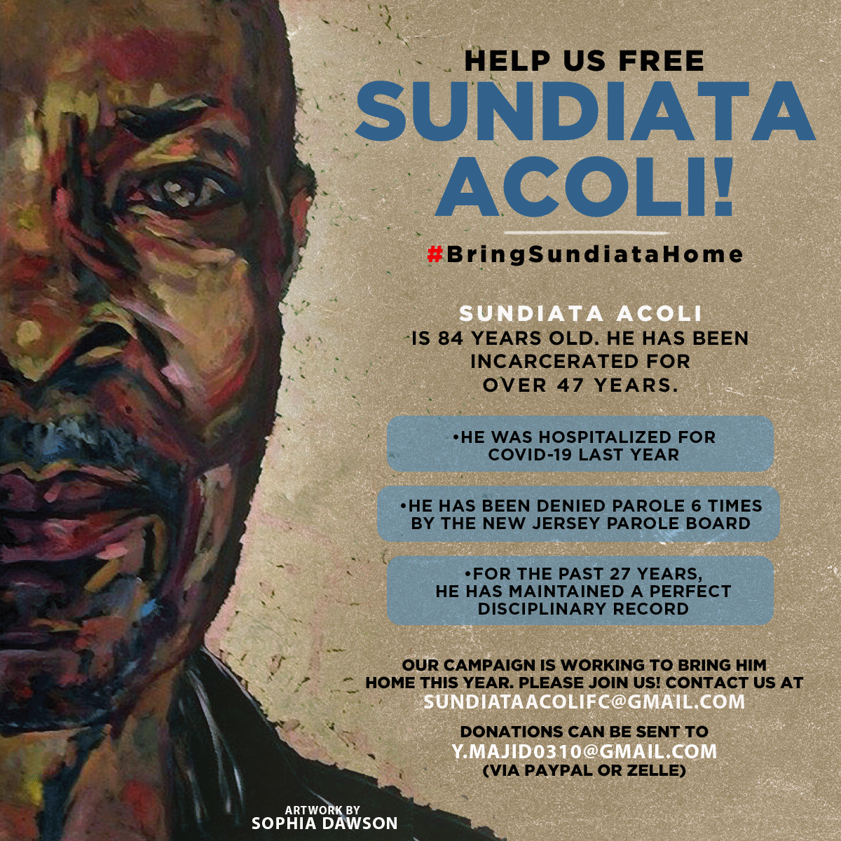 RAPPcampaign's tweet photo. Time to #FreeOurElders all over the US. Sundiata Acoli, incarcerated by NJ for the past 47 years. 84 years old. Many achievements. His continued incarceration doesn't promote public safety, but it harms public health and community welfare. #BringSundiataHome @SundiataAcoli https://t.co/E6nSsDCRe9