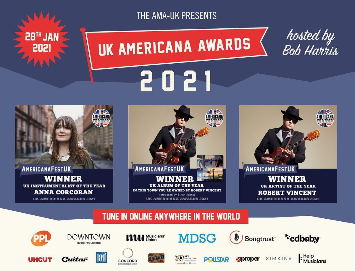 At last night's <a href="/TheAMAUK/">Americana Music UK</a> UK Americana Awards 2021 <a href="/RobVincentMusic/">Robert Vincent</a> won UK Artist of the Year, and Album of the Year for In This Town You're Owned.

And <a href="/Anna_Corcoran/">Anna Corcoran</a> took home the award for Instrumentalist of the Year too!

Read more here. liverpoolacoustic.co.uk/2021/01/robert…