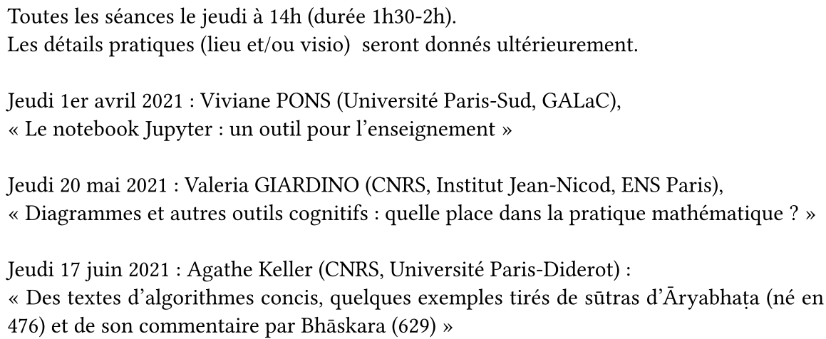 SemCodesSources's tweet photo. Le programme de la saison 2021 de notre séminaire est maintenant établi : on reprend les oratrices dont les exposés ont été annulés en 2020 !

cc @PyViv @ValeriaGiardino https://t.co/QC2pGD3eH8