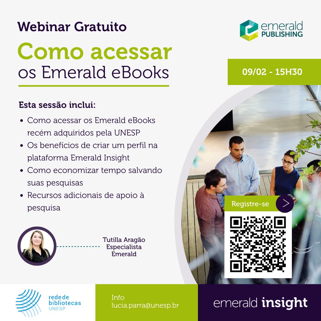 IsabelaDaneluci's tweet photo. Pesquisadores e bibliotecários da @Unesp_Oficial! Dia 9/02 às 15h30 teremos um treinamento online dedicado aos ebooks da @EmeraldGlobal! Inscreva-se: https://t.co/k5HRs2Uy1I
#ciênciadainformação #biblioteconomia #administração #ebooks #emeraldinsight #unesp #bibliotecadigital https://t.co/QL0Luej41B