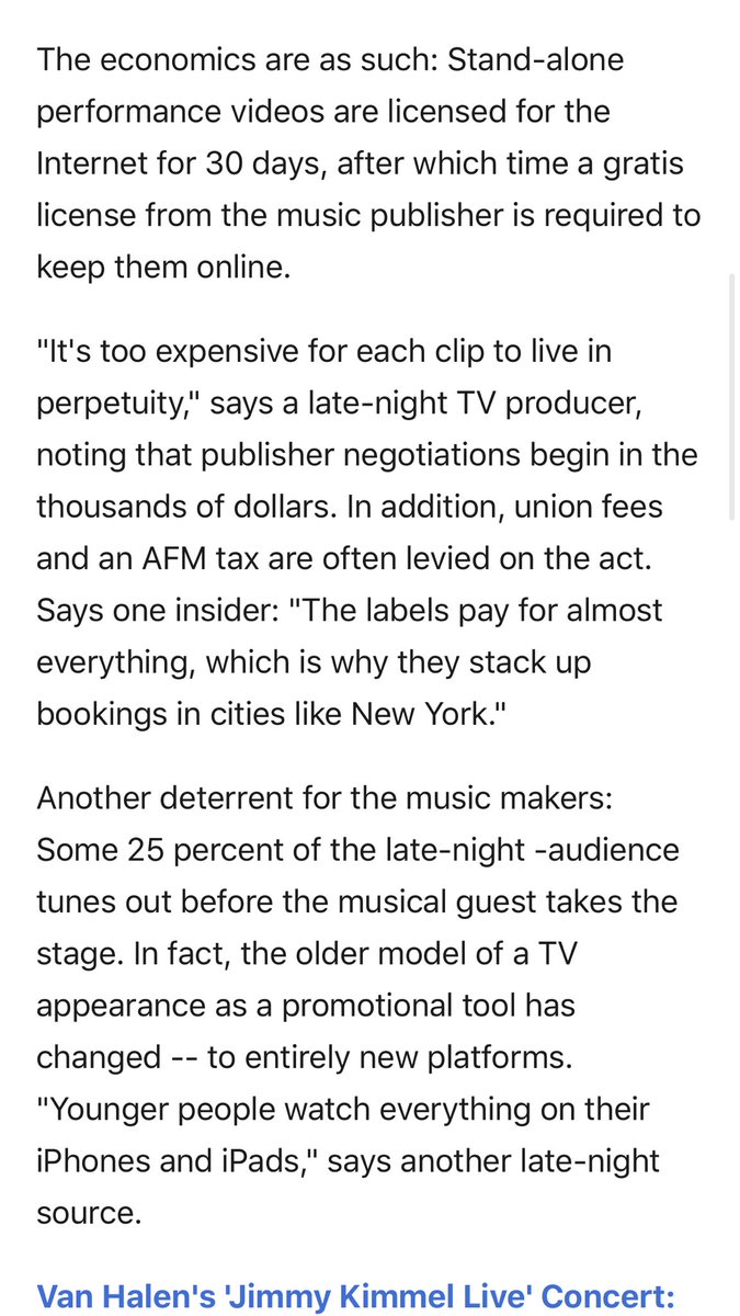 Late Night Shows performances and who has the say on letting the performances stay on their YT channel etc  https://www.billboard.com/articles/business/6531417/the-looming-war-between-the-major-labels-late-night-talk-shows
