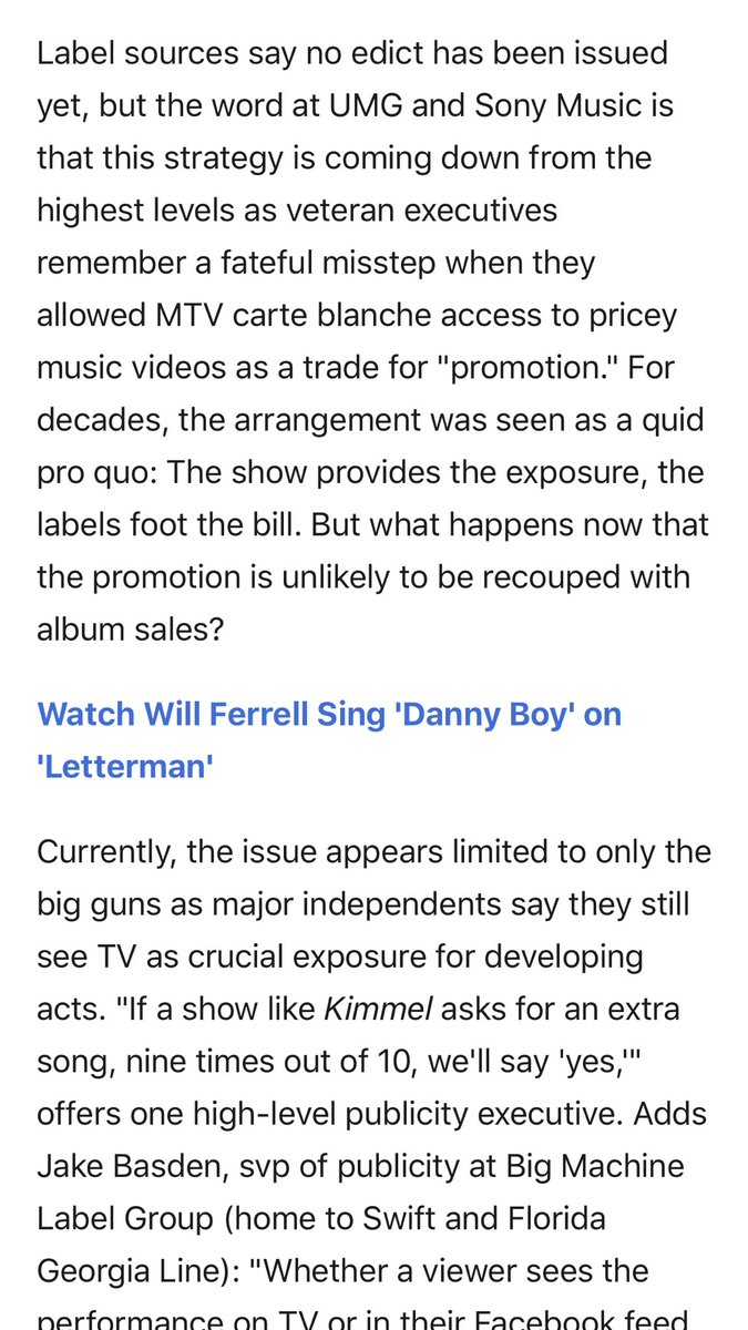 Late Night Shows performances and who has the say on letting the performances stay on their YT channel etc  https://www.billboard.com/articles/business/6531417/the-looming-war-between-the-major-labels-late-night-talk-shows