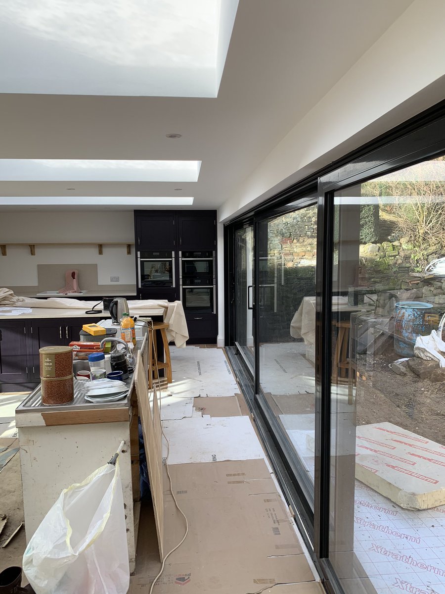 Work almost completed on this Grade 2 listed property (part of which dates back to the 16th century), the new glazed element nicely links the two halves of the building and provides great views out from the first floor open plan kitchen/dining space.