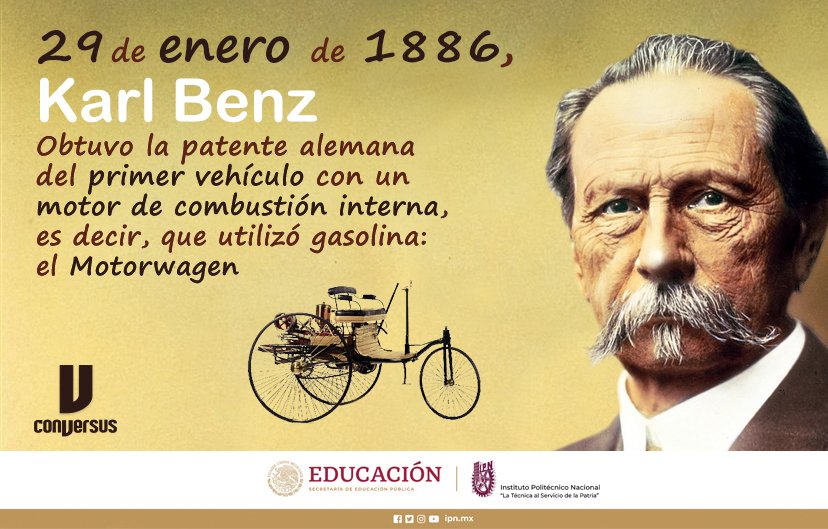 Conversus_IPN's tweet photo. #DatoConversus
#Notelopierdas
#coches 
🚗✈️🚍🚐🚛🚓🚑
Karl Benz, trabajó tenazmente hasta conseguir los fondos, reunir la astucia, el conocimiento, la tecnología, los socios, para fabricar un vehículo que  por primera vez se movía usando la combustión interna:  el #Motorwagen... https://t.co/gDYInRBGM6