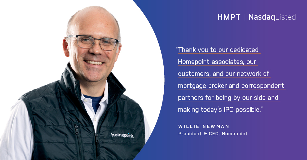 HomepointLoans's tweet photo. We’re grateful for the hard work & support of our Homepoint associates, customers, and broker and lender partners – it takes a village! Here’s to the $HMPT #HomepointIPO 🎉
#NoPlaceLikeHomepoint #Homepoint https://t.co/3M7x5BTBJn