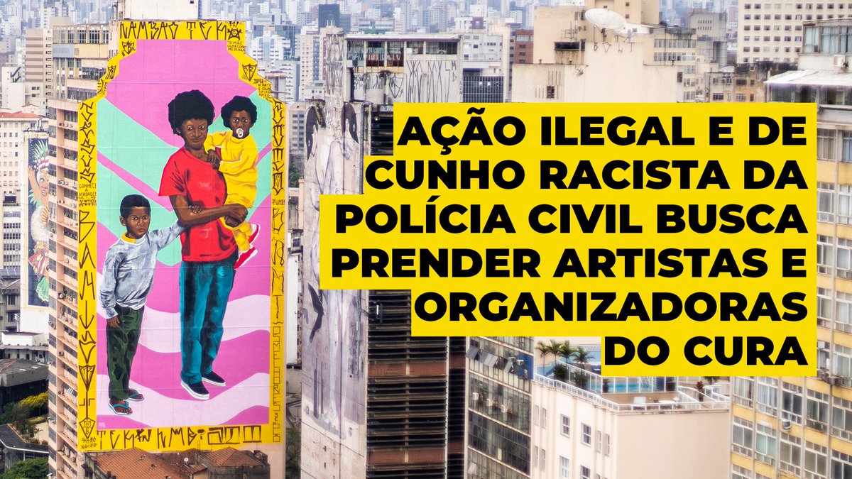 cura_art's tweet photo. Nós organizadoras do CURA + 5 artistas da ed. 2020 fomos incluídas criminalmente em inquérito da Polícia Civil em uma ação ILEGAL e RACISTA. São vários absurdos motivados pela presença da estética do pixo em uma das empenas. Podemos pegar até 4 anos de prisão. Segue a thread: https://t.co/BeOTPosgLx