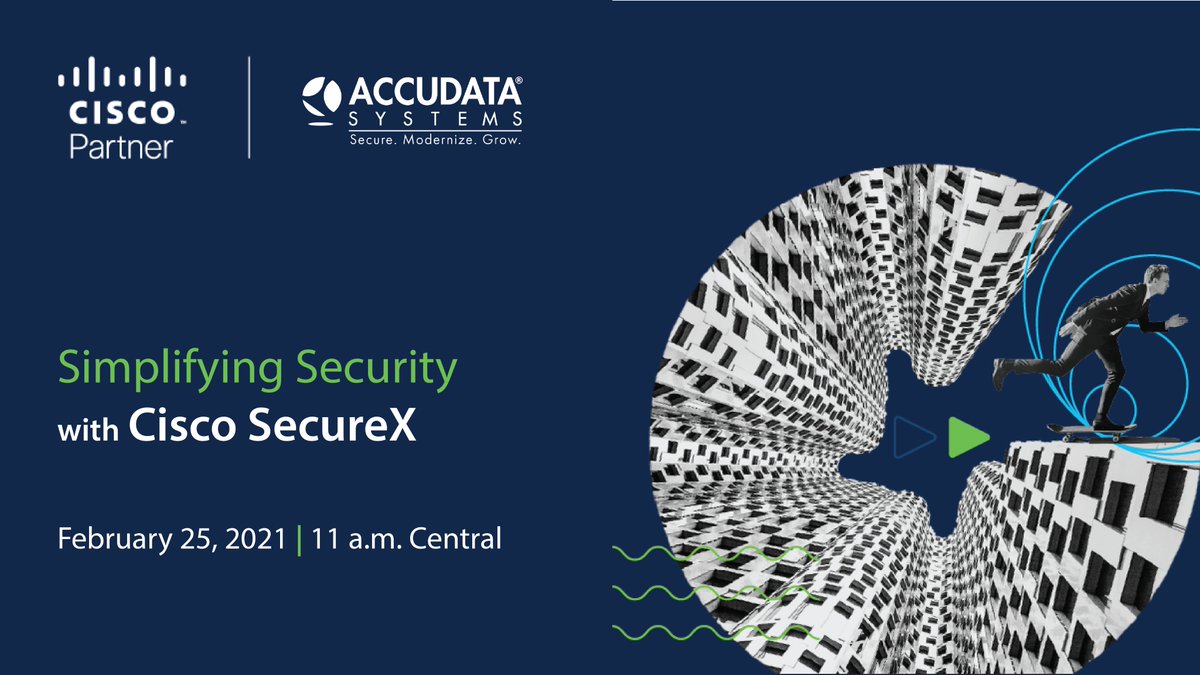 AccudataSystems's tweet photo. Join Accudata and @Cisco security experts Thursday, February 25, at 11 a.m. as they highlight features of Cisco SecureX and demonstrate its ease of use.

Register: https://t.co/NImhrJszXX

#Cisco #SecureX #CiscoSecureX #Cybersecurity #Webinar https://t.co/tqO3jED7qX