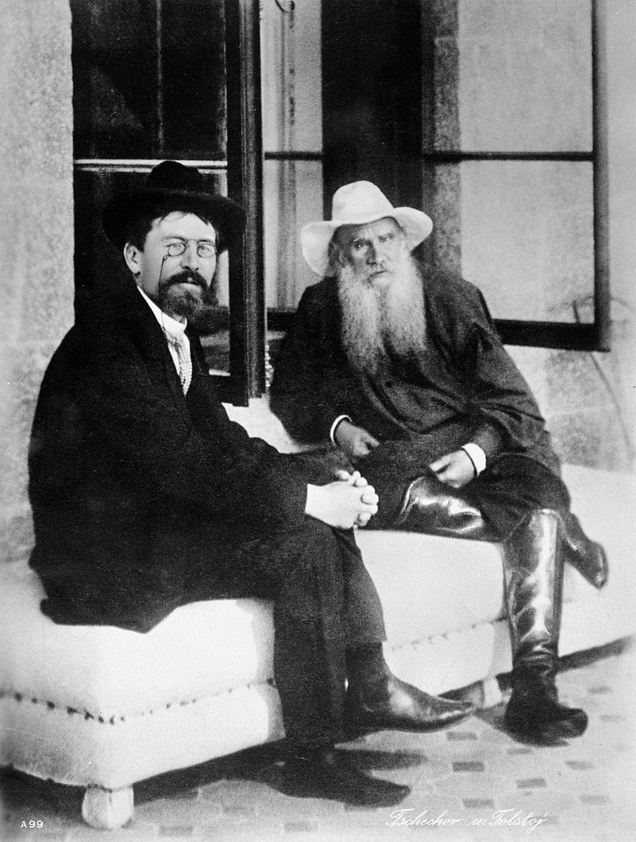 "Everything on earth is beautiful, everything -- except what we ourselves think and do when we forget the higher purposes of life and our own human dignity."      ~ Anton ChekhovChekhov with Leo Tolstoy at Yalta, 1900