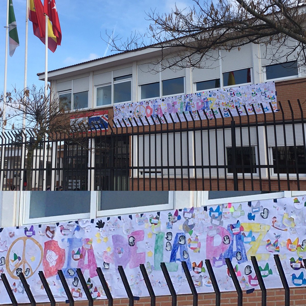 CFuentesclaras's tweet photo. Día escolar de la No Violencia y de la Paz en nuestro cole:

- juegos cooperativos en el parque Doña Julia
- montaje del mural en la plaza 
- actividades en el aula y en el patio del cole. 

¡Gracias a todos los profes implicados!

#DiaescolarDelaNoViolenciaylaPaz https://t.co/BjDBR41jwX