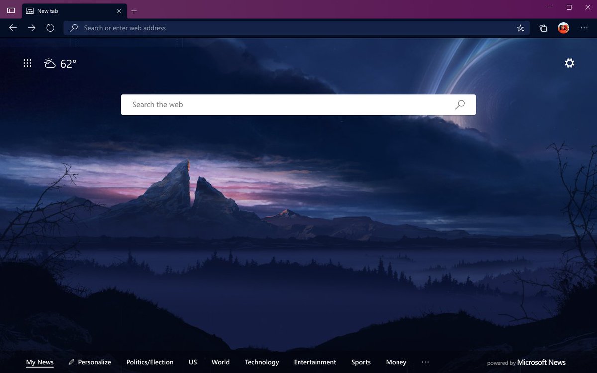 The Edge browser with a new tab open showing the theme inspired by Halo: Reach​
