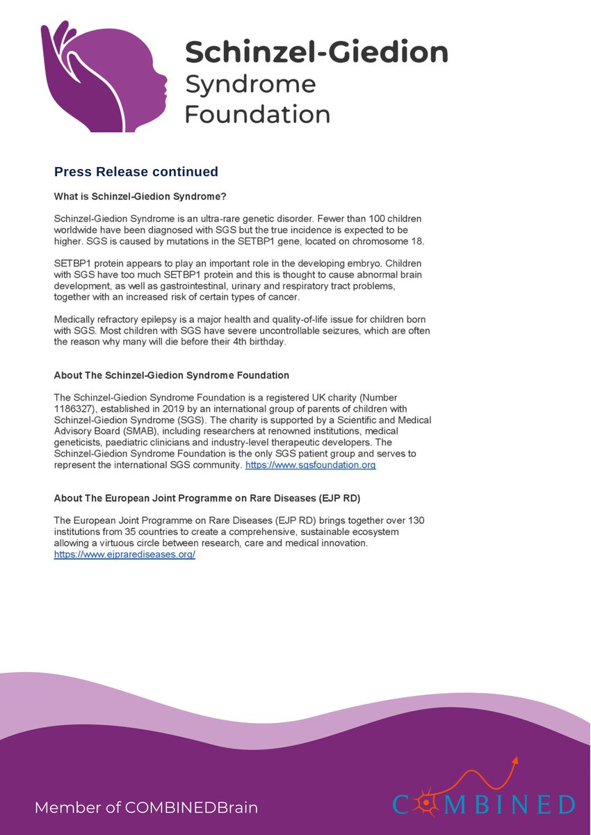 COMBINEDBrain (@combined_brain) on Twitter photo Research grant of over €2 Million ($2.5 Million) offers new hope for children with rare condition Schinzel-Giedion Syndrome! Read the full <a href="/foundation_sgs/">Schinzel-Giedion Syndrome Foundation</a> press release below. Research grant of over €2 Million ($2.5 Million) offers new hope for children with rare condition Schinzel-Giedion Syndrome! Read the full <a href="/foundation_sgs/">Schinzel-Giedion Syndrome Foundation</a> press release below.