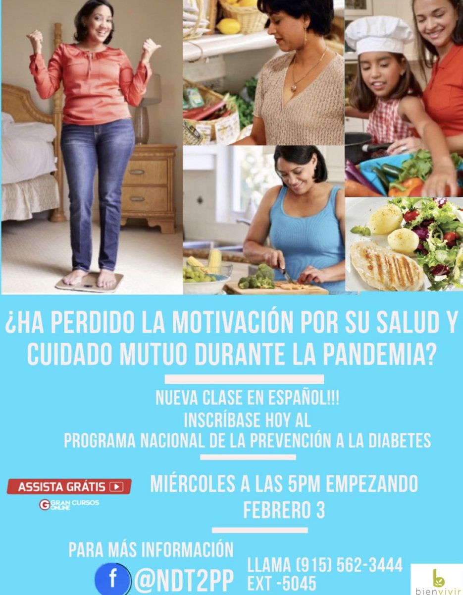CIS_Wellbeing's tweet photo. Have you lost motivation for your health and care for one another during the pandemic? The National Diabetes Prevention Program is here to help! Free online classes starting February 3rd at 5pm via zoom. Call to register today! 915.562.3444 ext 5045 space is limited. https://t.co/7ICj7jbmqE