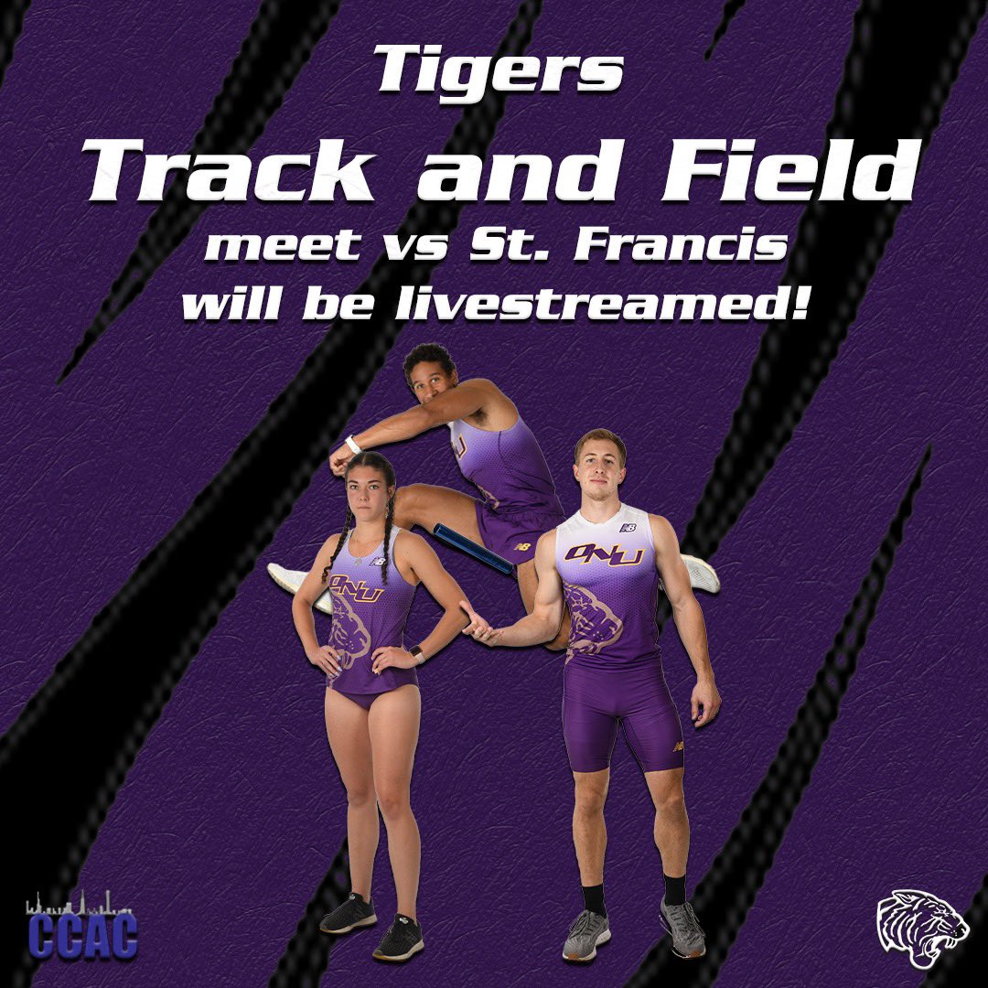 ONUAthletics's tweet image. The Tigers take on St. Francis on Saturday! You can watch the meet in a couple different ways. Catch the running events on the teams facebook page, the throwing events on Instagram at @ONUTHROWS and @ONUXCTF for the jumping events. Go Tigers! #ONUAthletics #TigerNation